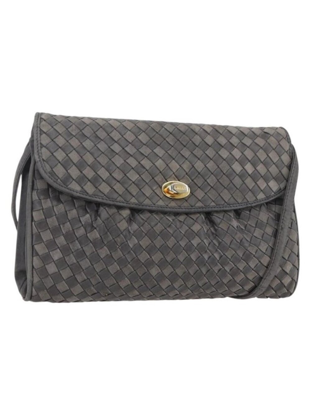 Authentic BALLY Shoulder Bag Leather Gray Gold